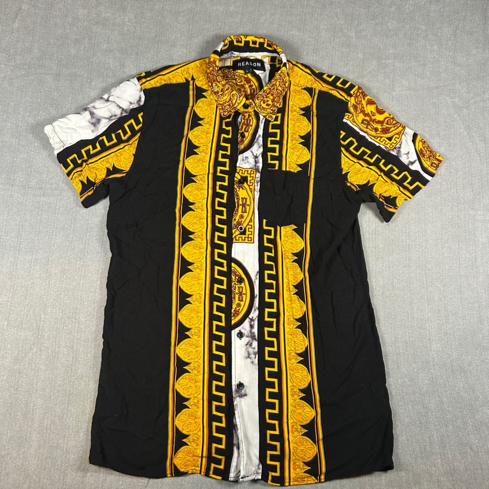 Reason Black & Gold Baroque Short Sleeve Button-Down Shirt
